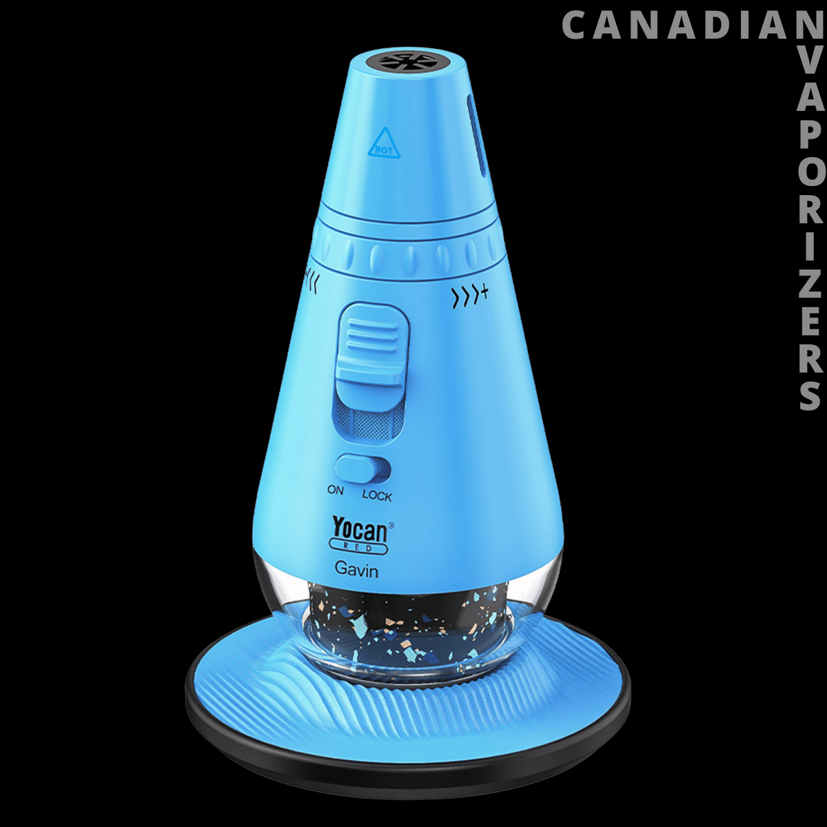 Yocan Gavin Torch - Blue Yocan Gavin torch with tapered body, ridged dial, and round textured base.