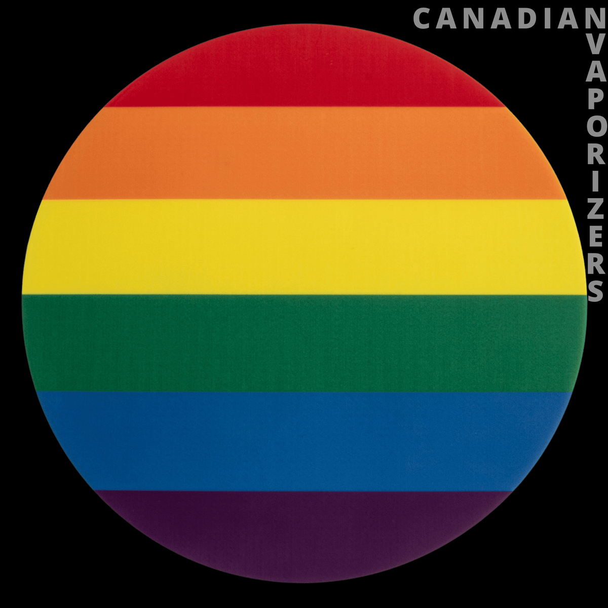 7.8" Pride Dab Mat - Round black dab mat with bold horizontal rainbow Pride stripes and a small white vertical logo near the edge.