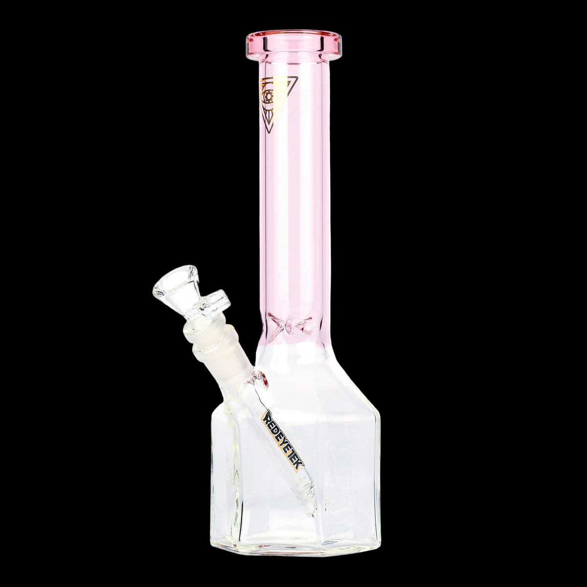 Red Eye Tek 11" Honeycomb Tube - Clear glass honeycomb tube bong with a pale pink neck and rim, angled side bowl, and square base.