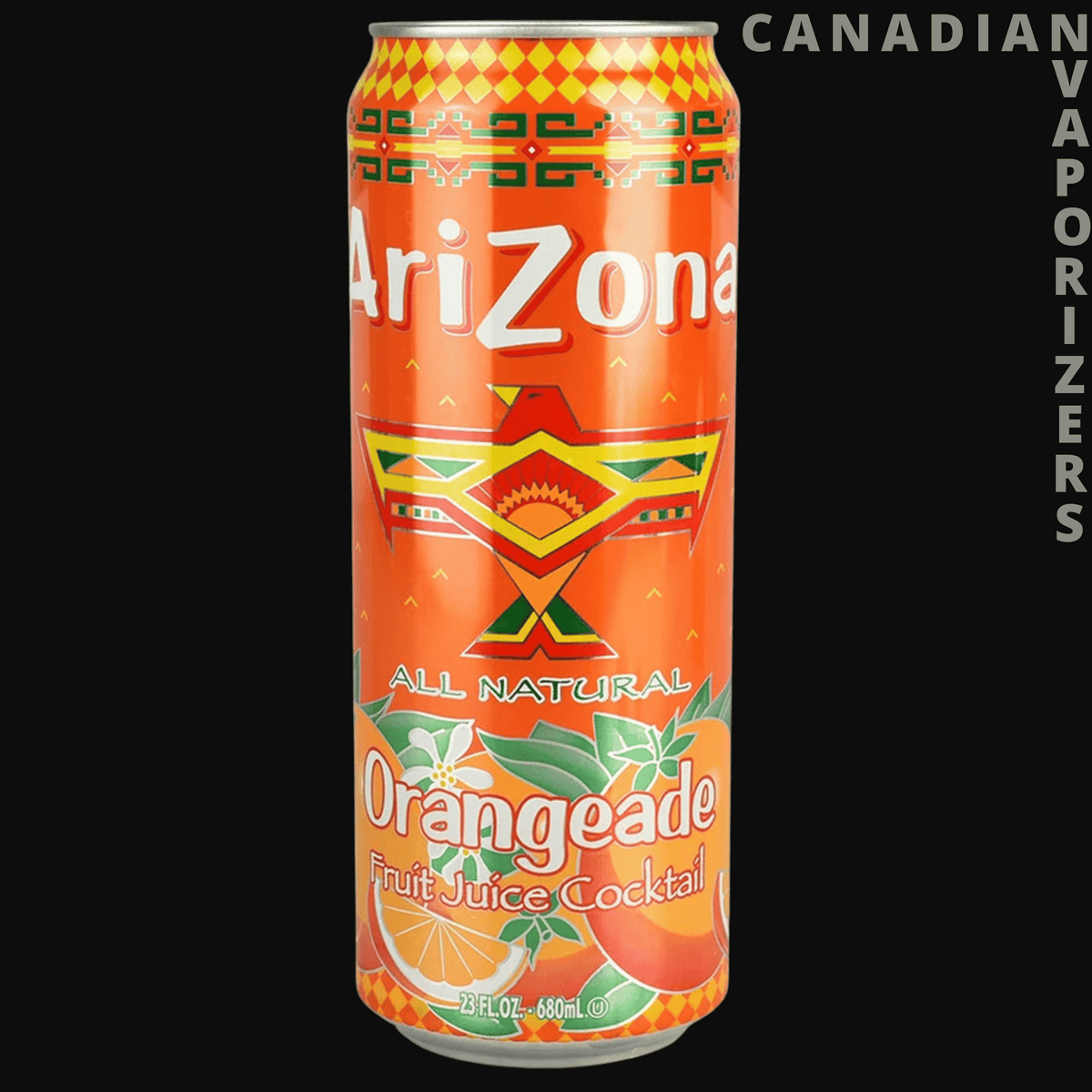 Arizona Iced Tea Stash Can – Secret Safe with 23oz Hidden Storage - Orange Arizona Orangade stash can with colorful geometric patterns and a tall cylindrical shape.