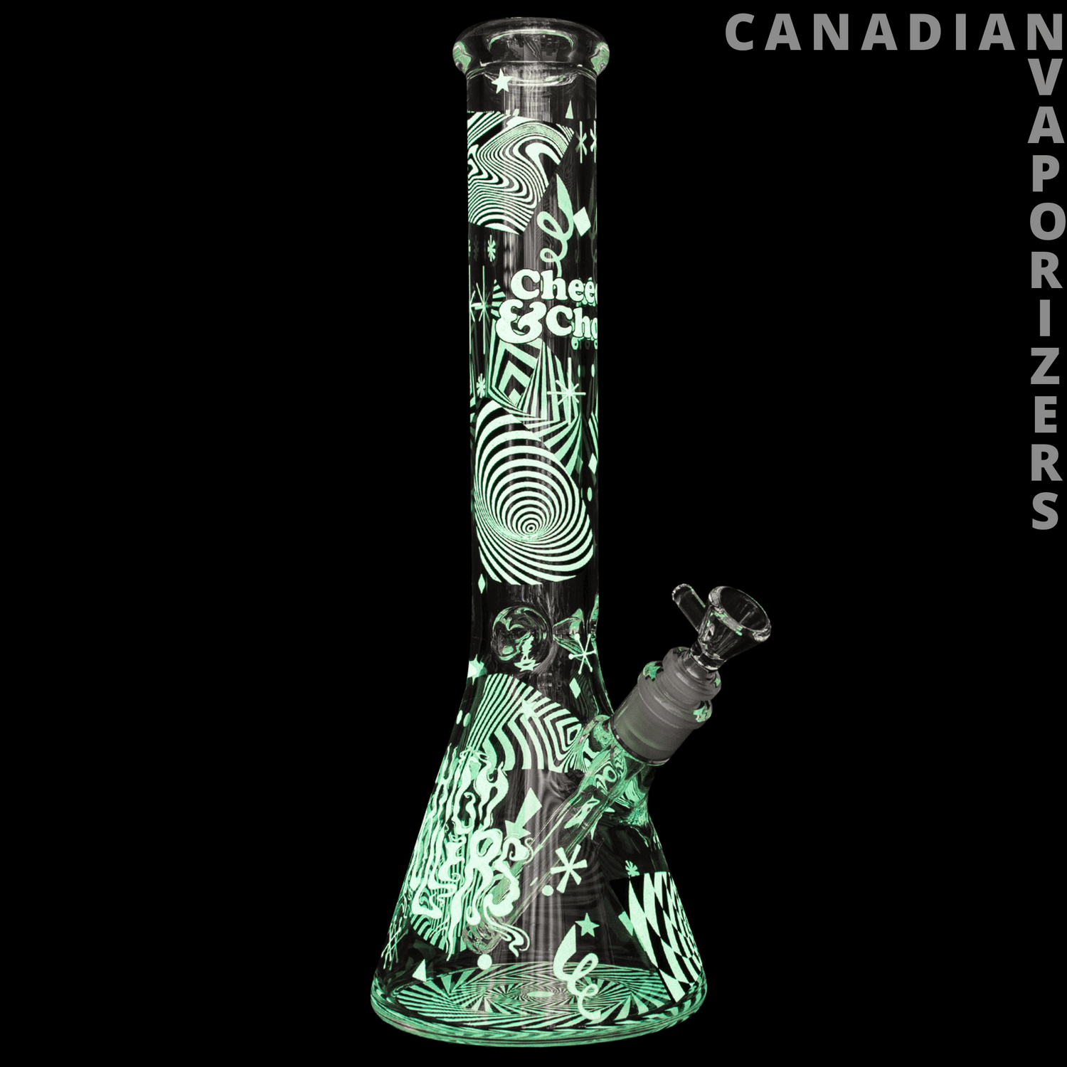 Cheech &amp; Chong Glass 7mm Thick Optical Illusion Glow-in-the-Dark Water Pipe