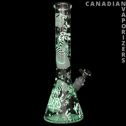 Cheech &amp; Chong Glass 7mm Thick Optical Illusion Glow-in-the-Dark Water Pipe