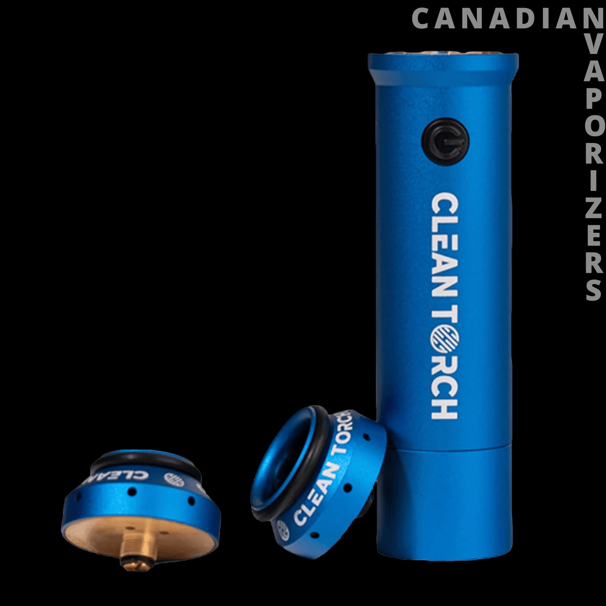 Clean Torch Set - Blue anodized Clean Torch set with a tall cylindrical torch and two round attachments.