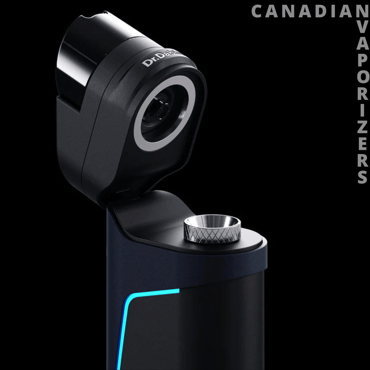 Dr Dabber Ghost 2 Vaporizer - Black Dr. Dabber Ghost 2 vaporizer with a rounded chamber, silver ceramic cup, and cyan accent light.