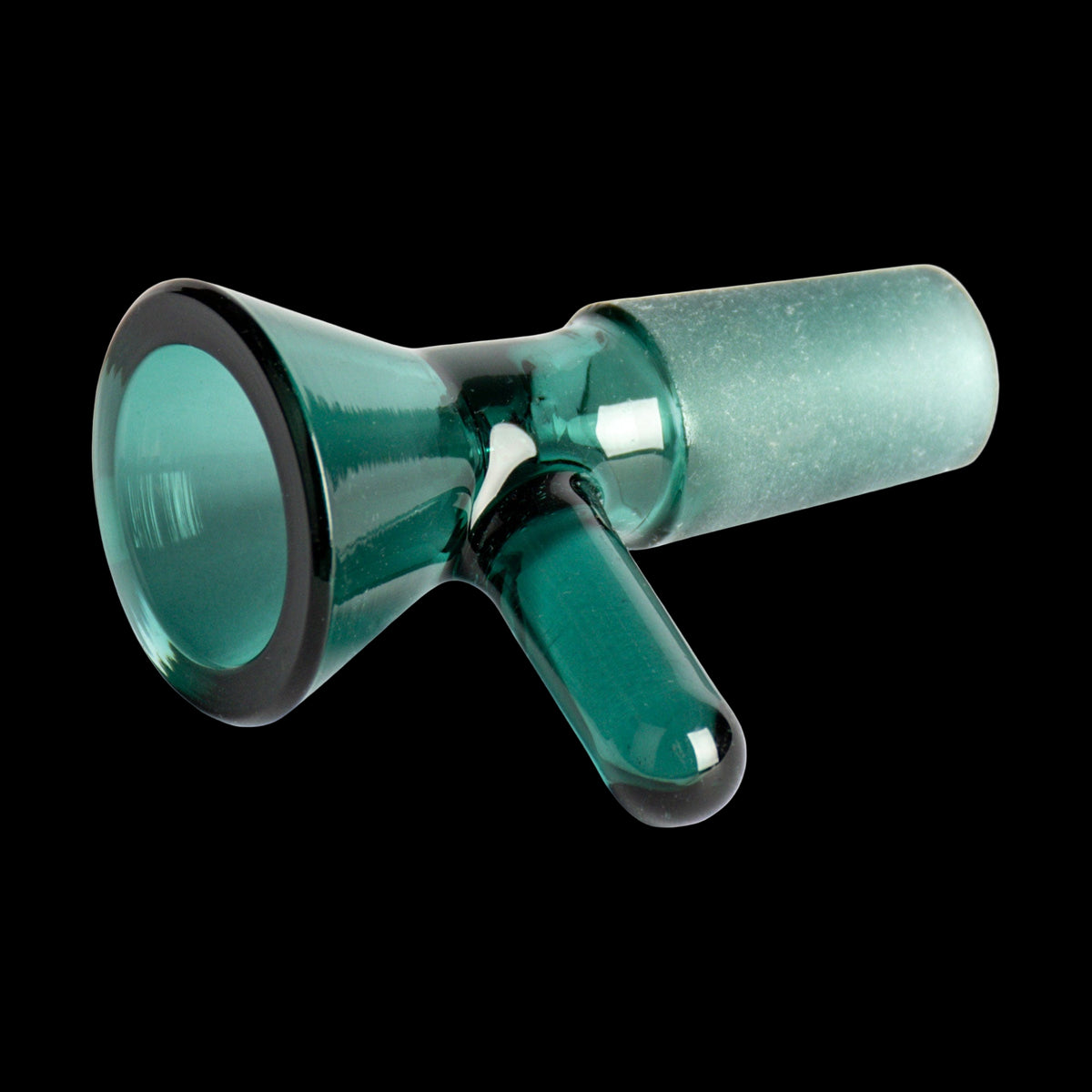 Gear Premium 14mm Extra Thick Cone Pull-Out - Thick teal glass cone pull-out bowl with a flared rim and angled side handle.