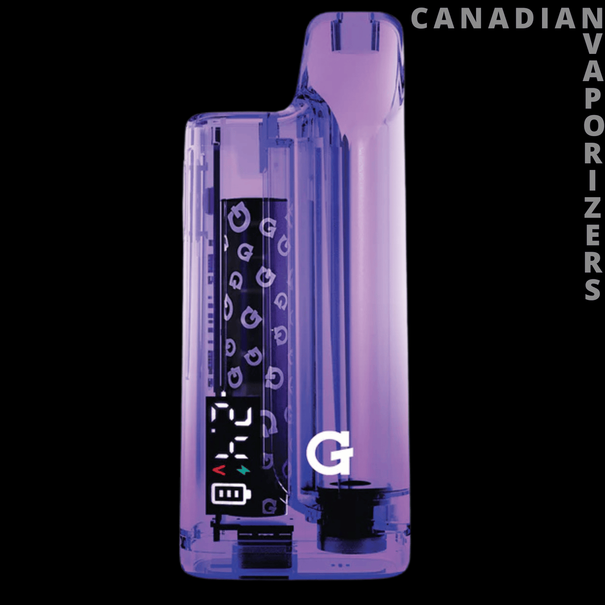 G Pen Retro Hydout 510 Battery Wholesale (Display of 10) - Purple translucent G Pen Retro Hydout 510 battery with digital display and compact upright design.
