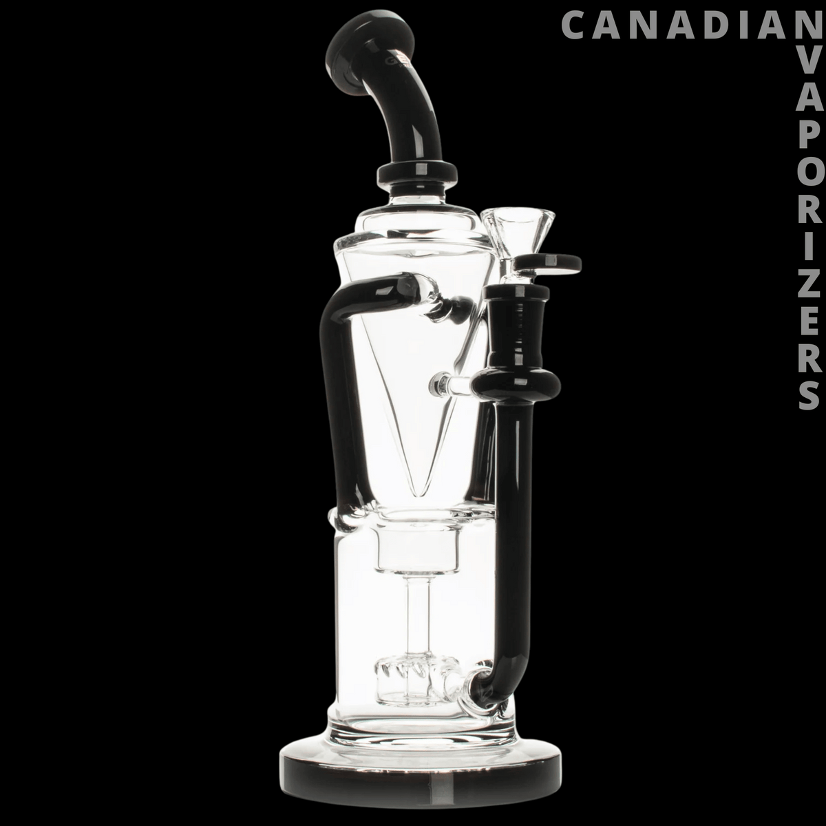 Gear Premium 11" Outcycler Bubbler - Clear glass 11-inch bubbler with black accents, curved mouthpiece, and intricate internal percolator.