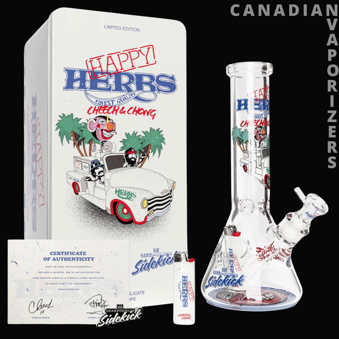 Cheech &amp; Chong 12" 7mm Thick Happy Herbs Sidekick Water Pipe (Limited Edition of 420)