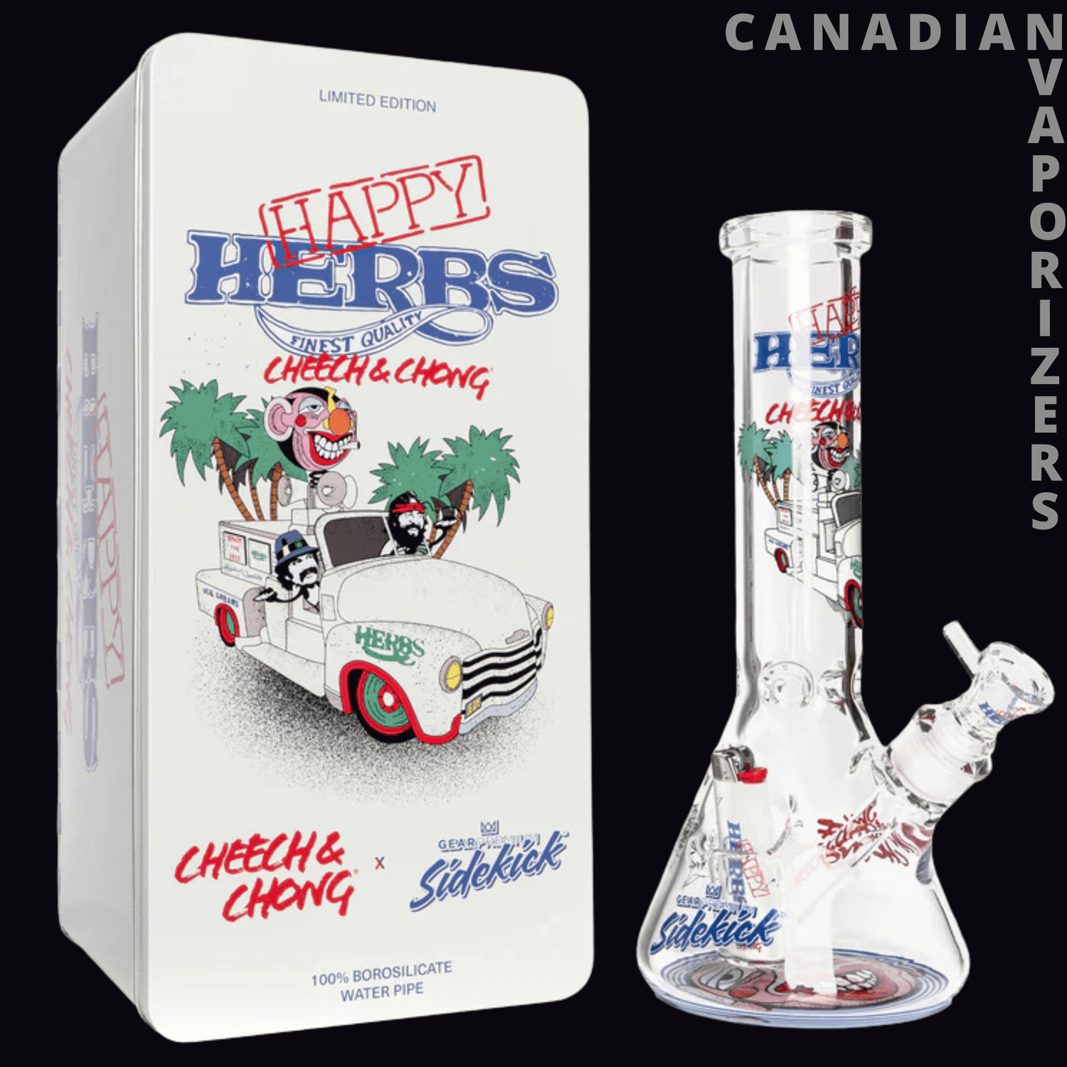 Cheech &amp; Chong 12" 7mm Thick Happy Herbs Sidekick Water Pipe (Limited Edition of 420)
