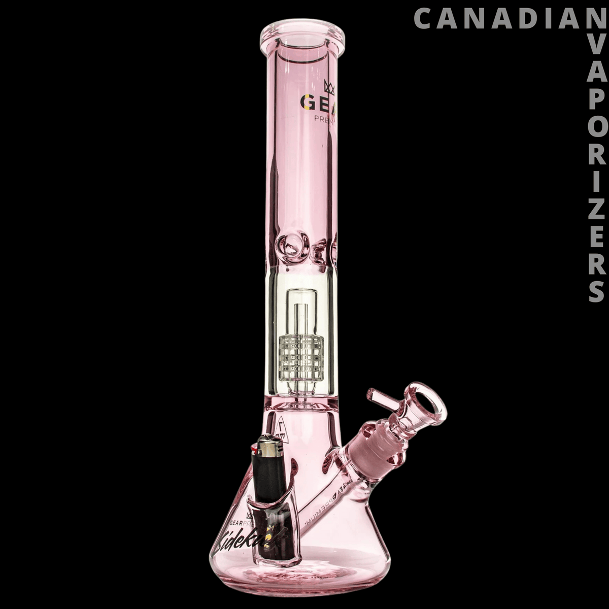 Gear Premium 15.5" 7mm Thick Sidekick Dual Chamber Beaker Base Water Pipe - Pink glass dual-chamber beaker water pipe with a straight neck and angled sidekick joint.