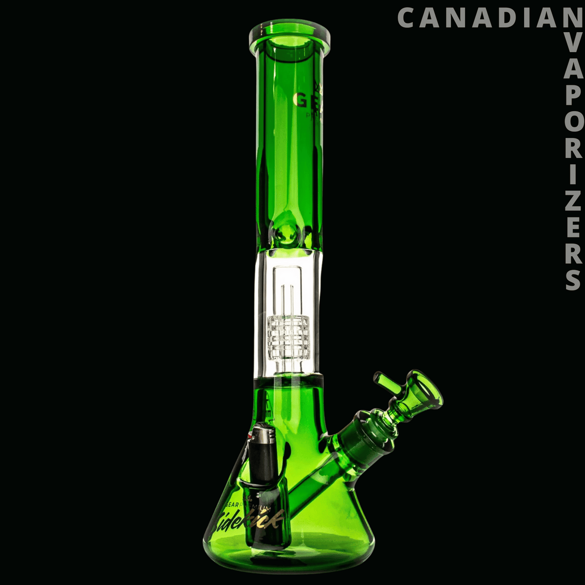 Gear Premium 15.5" 7mm Thick Sidekick Dual Chamber Beaker Base Water Pipe - Green glass dual-chamber beaker water pipe with a tall tube and angled sidekick bowl.