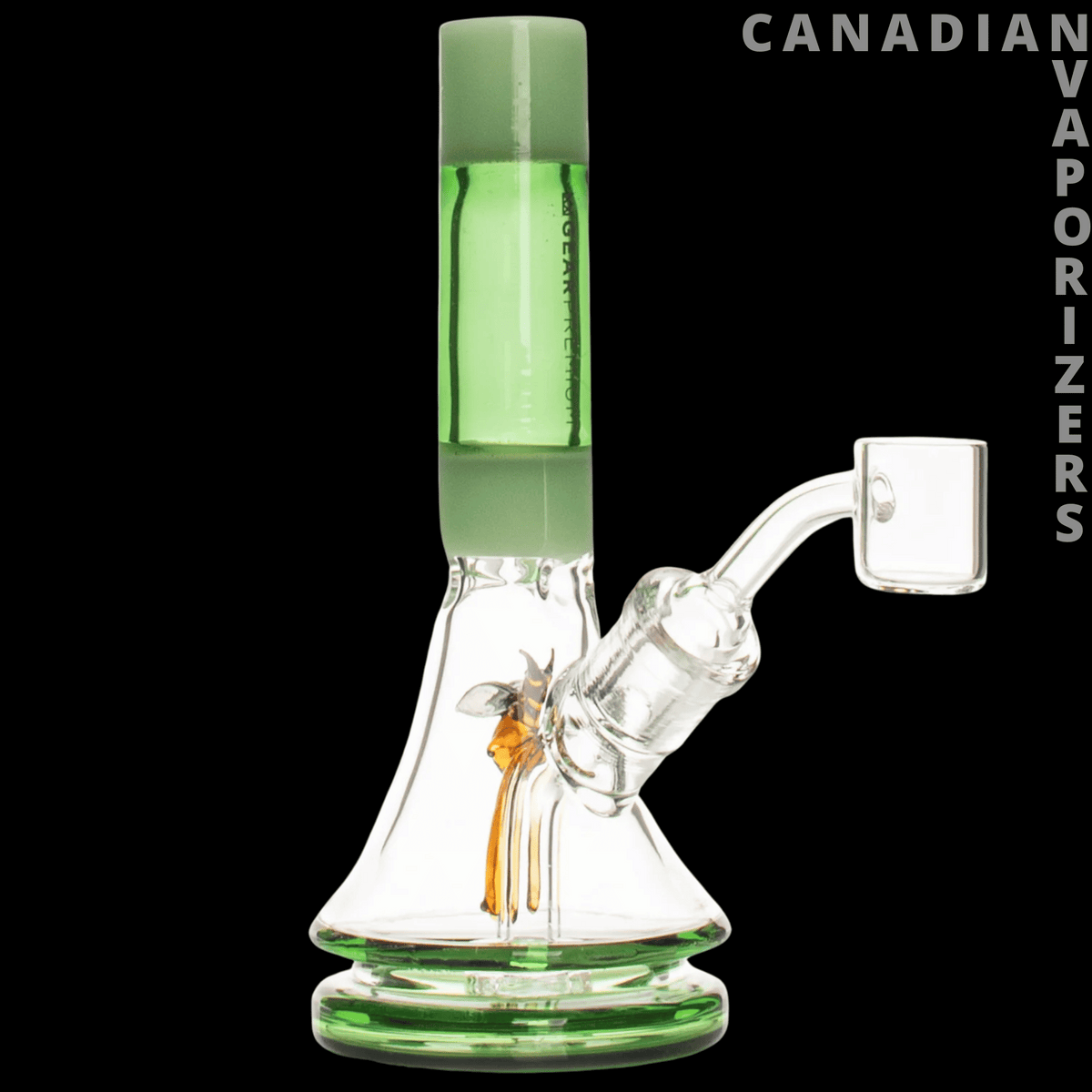 Gear Premium 6" Bee Concentrate Rig - Green glass concentrate rig with a clear beaker base, angled joint, and small bee detail.