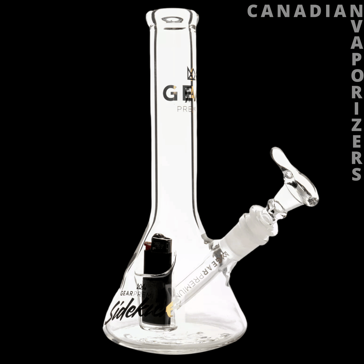 Gear Premium 9" Mini Sidekick Water Pipe - Clear 9-inch glass water pipe with a flared beaker base, tall straight neck, and angled side bowl joint.