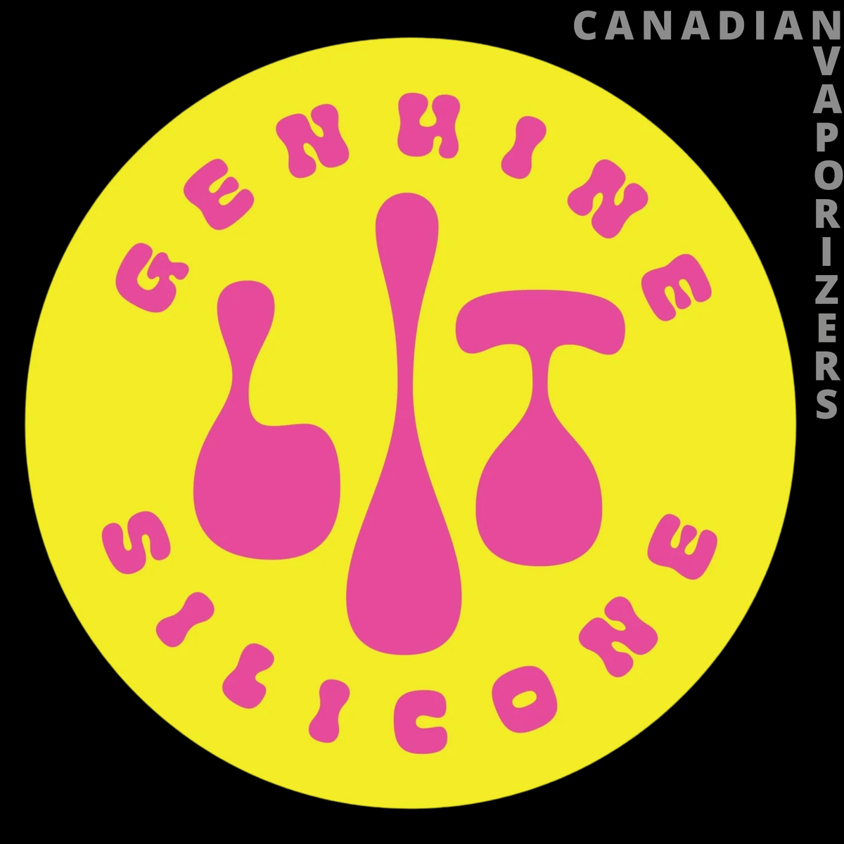 LIT™ Silicone Stickers (Pack of 12) - Round yellow sticker with pink “Genuine Appliance” lettering and stylized utensil shapes.