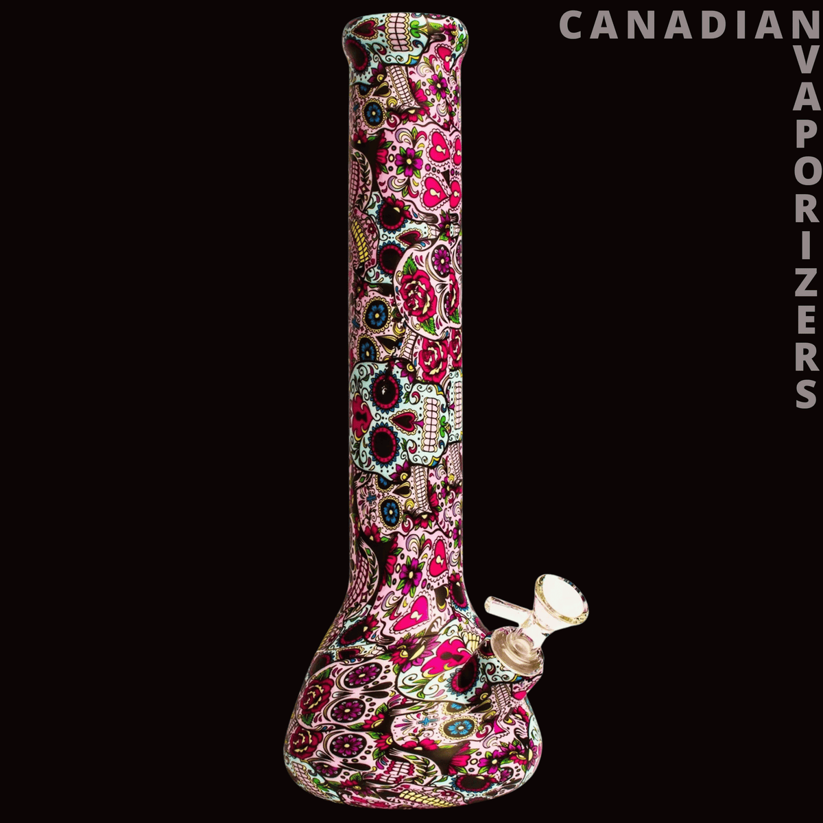 Lit Silicone 13.5" Beaker Tube - 13.5-inch beaker tube with vivid pink, green, and black swirling patterns and a clear glass bowl.