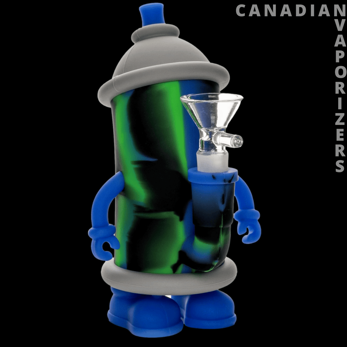 Lit Silicone 6" Spray Paint Water Pipe - Blue, green, and black spray-painted silicone water pipe with a gray cap, glass bowl, and blue accents.