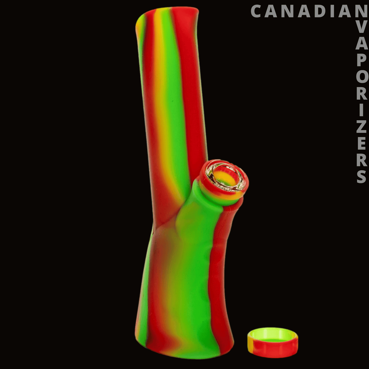 Lit Silicone 8.75" Deco Water Pipe - 8.75-inch silicone water pipe with a bright red and green swirled finish and matching removable bowl.