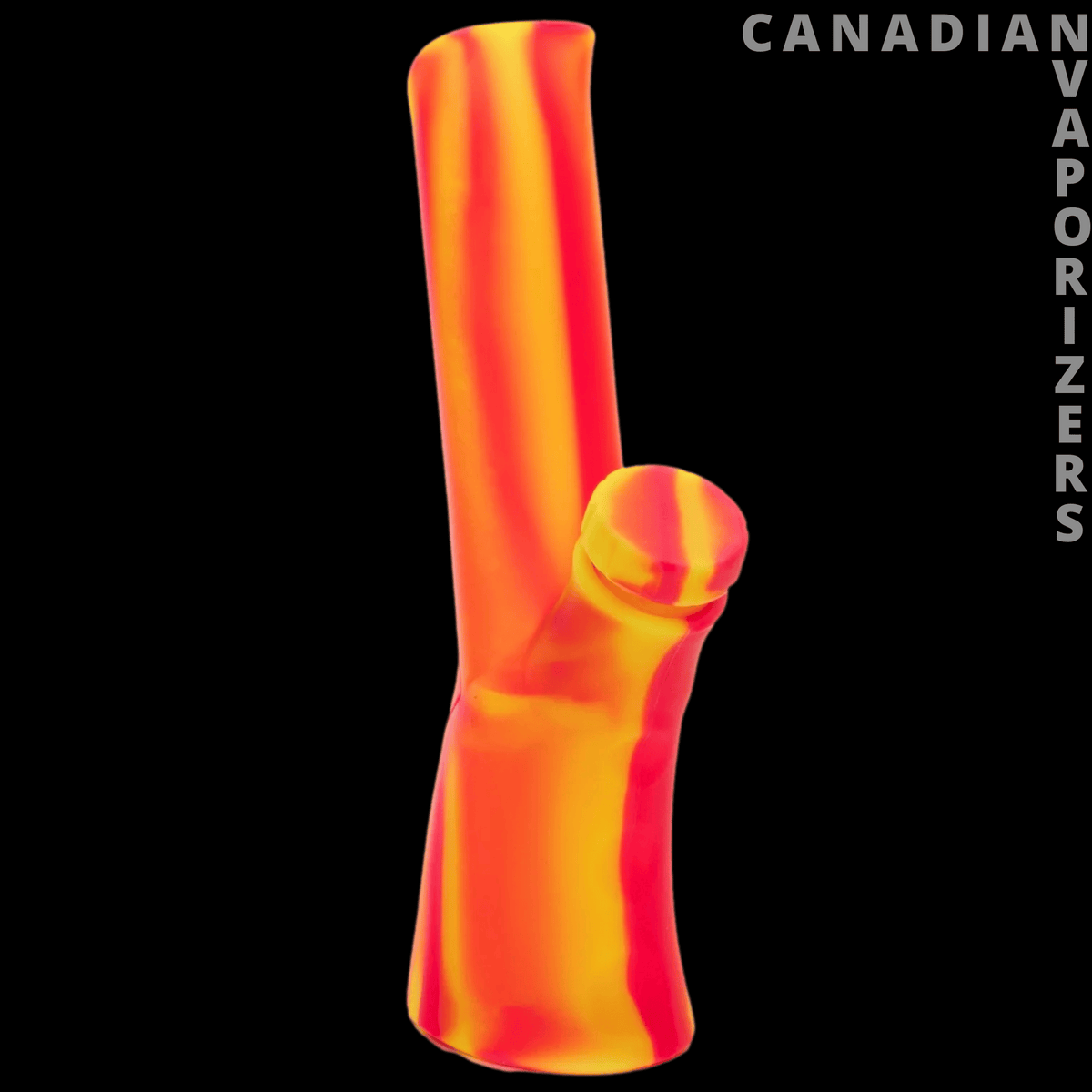 Lit Silicone 8.75" Deco Water Pipe - Neon orange and yellow silicone water pipe with a tall curved tube and angled side bowl.