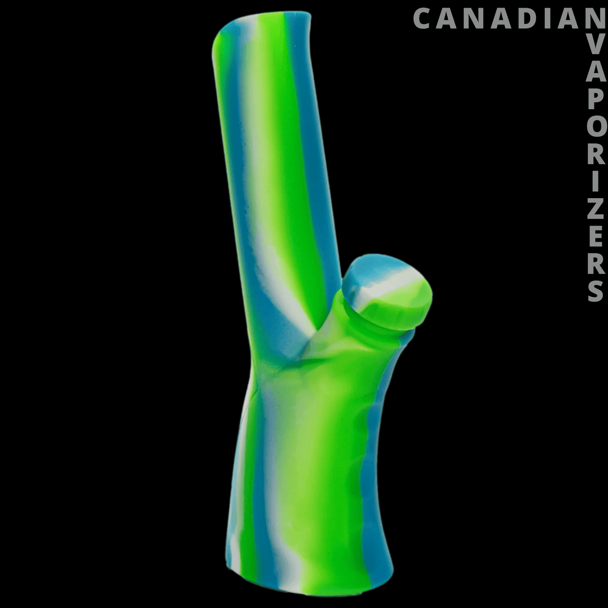 Lit Silicone 8.75" Deco Water Pipe - Blue and green silicone water pipe with a curved neck and angled bowl.