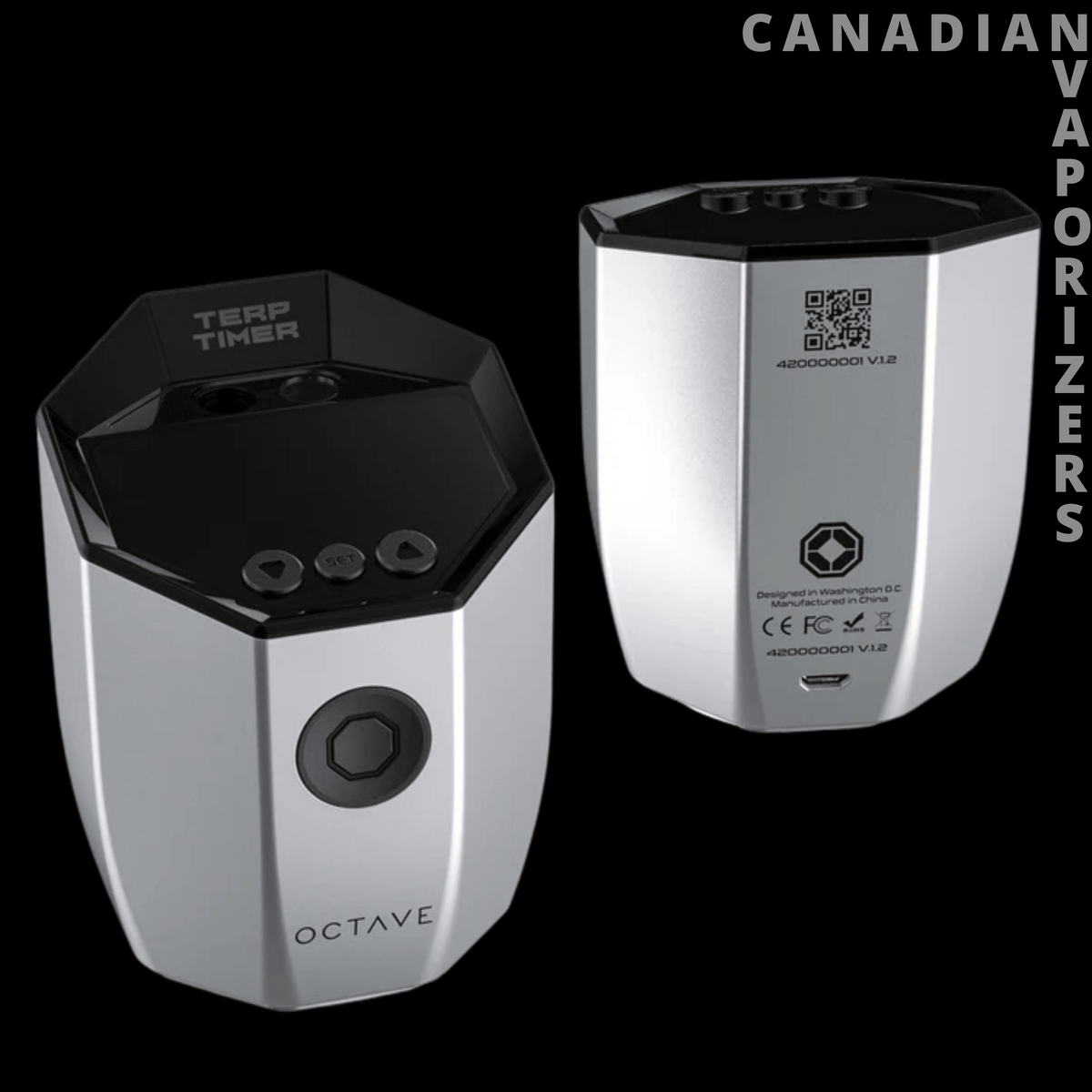 Octave Terp Timer - Silver Octave Terp Timer with a black angled display, three buttons, and a large circular control.