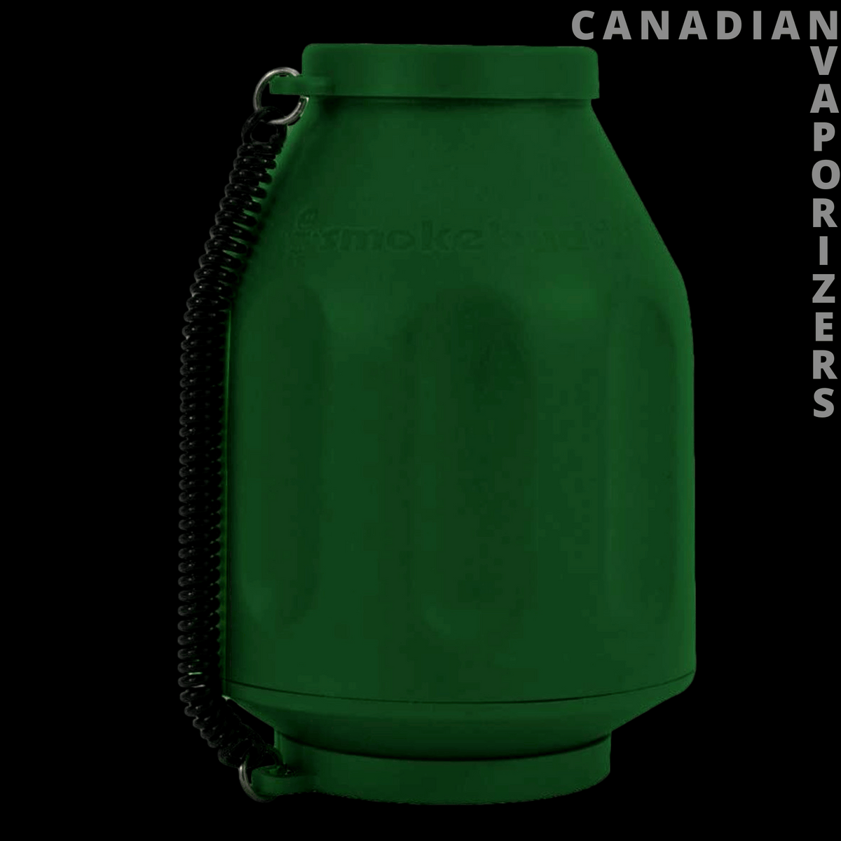 Original Smokebuddy - Dark green Smokebuddy personal air filter with a tapered body, ridged ends, and attached wrist strap.