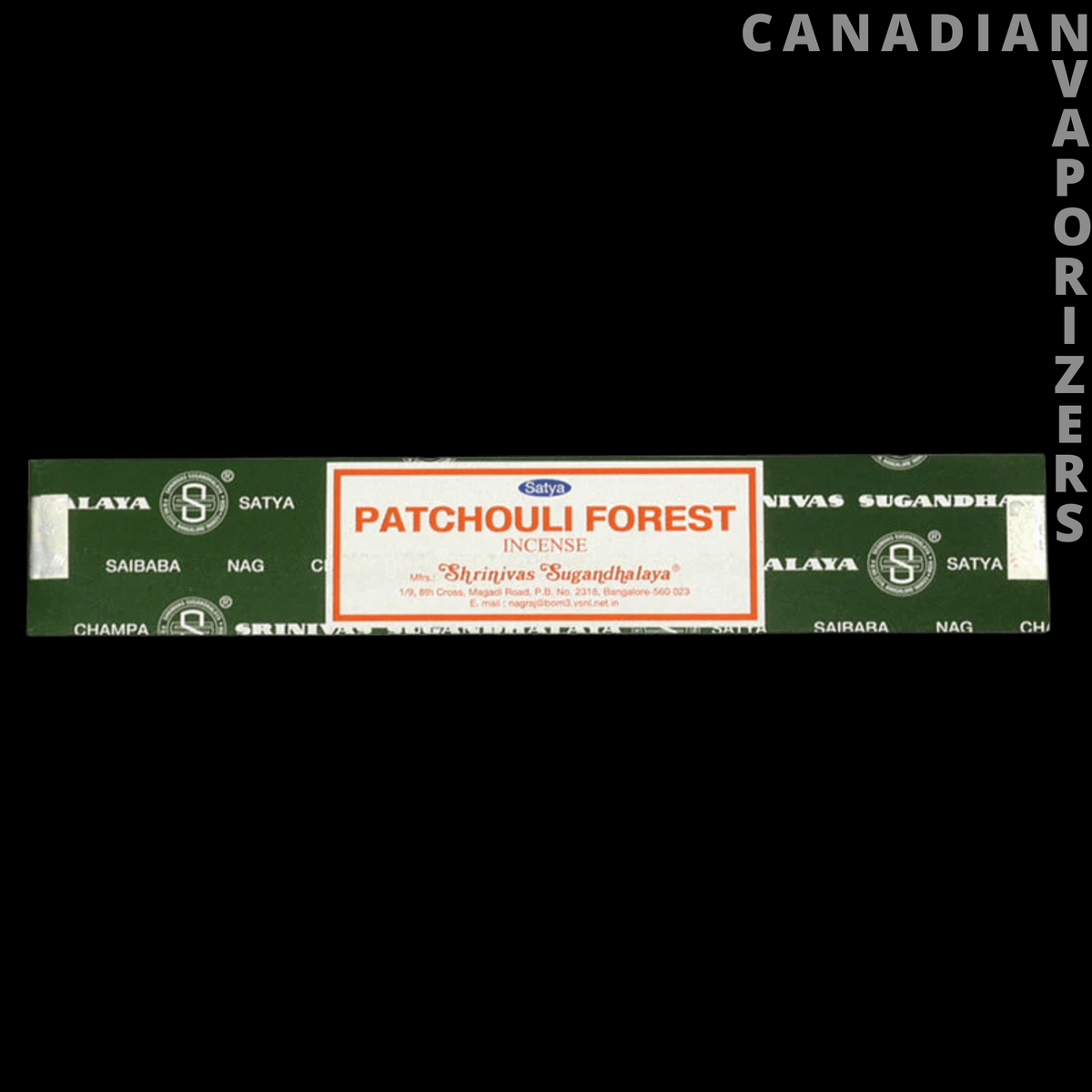 Patchouli Forest Incense (12 Packs of 15g) - Green Patchouli Forest incense box with botanical patterns and a white-and-orange label.
