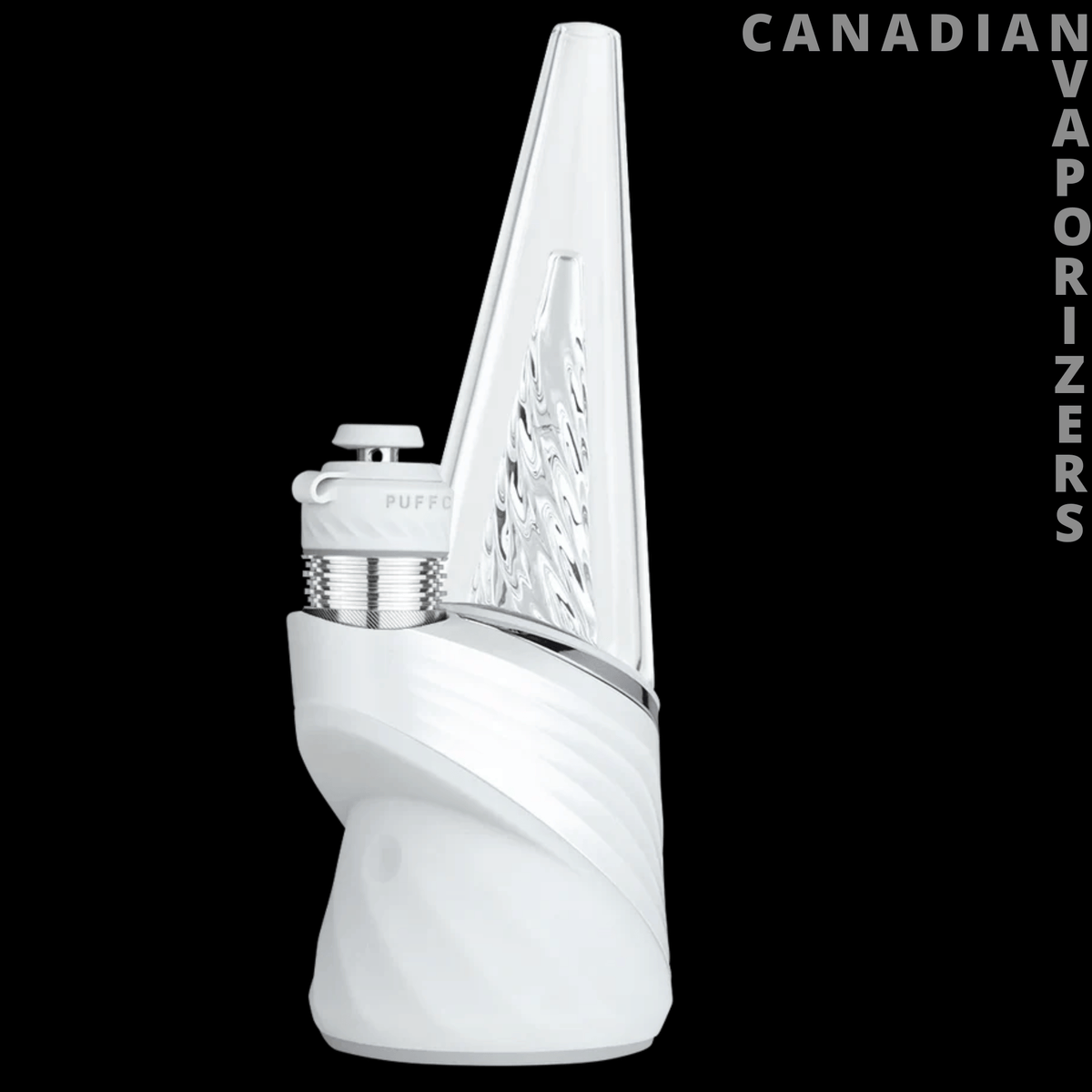 Puffco New Peak Pro 3DXL - White Puffco Peak Pro vaporizer with a sculpted base and translucent, tapered glass mouthpiece.