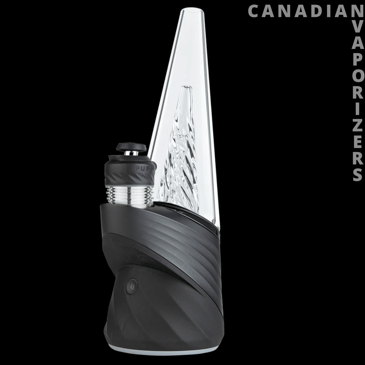 Puffco New Peak Pro 3DXL - Black Puffco Peak Pro vaporizer with a sculpted base and clear glass water chamber.