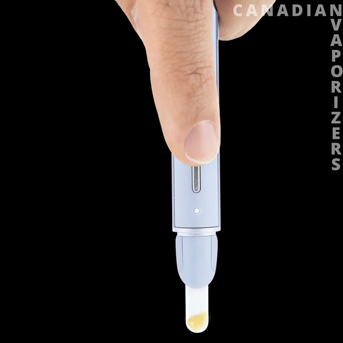 Puffco Hot Knife - White Puffco Hot Knife with a slim cylindrical handle and a rounded tip coated in pale yellow concentrate.