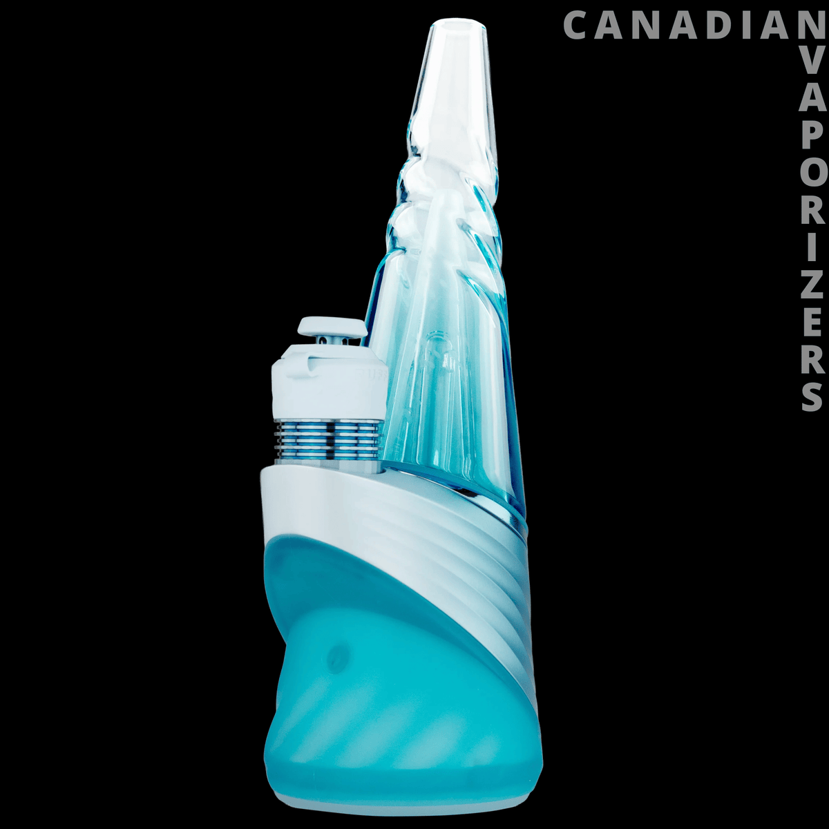 Puffco New Peak Pro 3DXL - Turquoise Puffco Peak Pro vaporizer with a clear glass mouthpiece and textured ceramic base.
