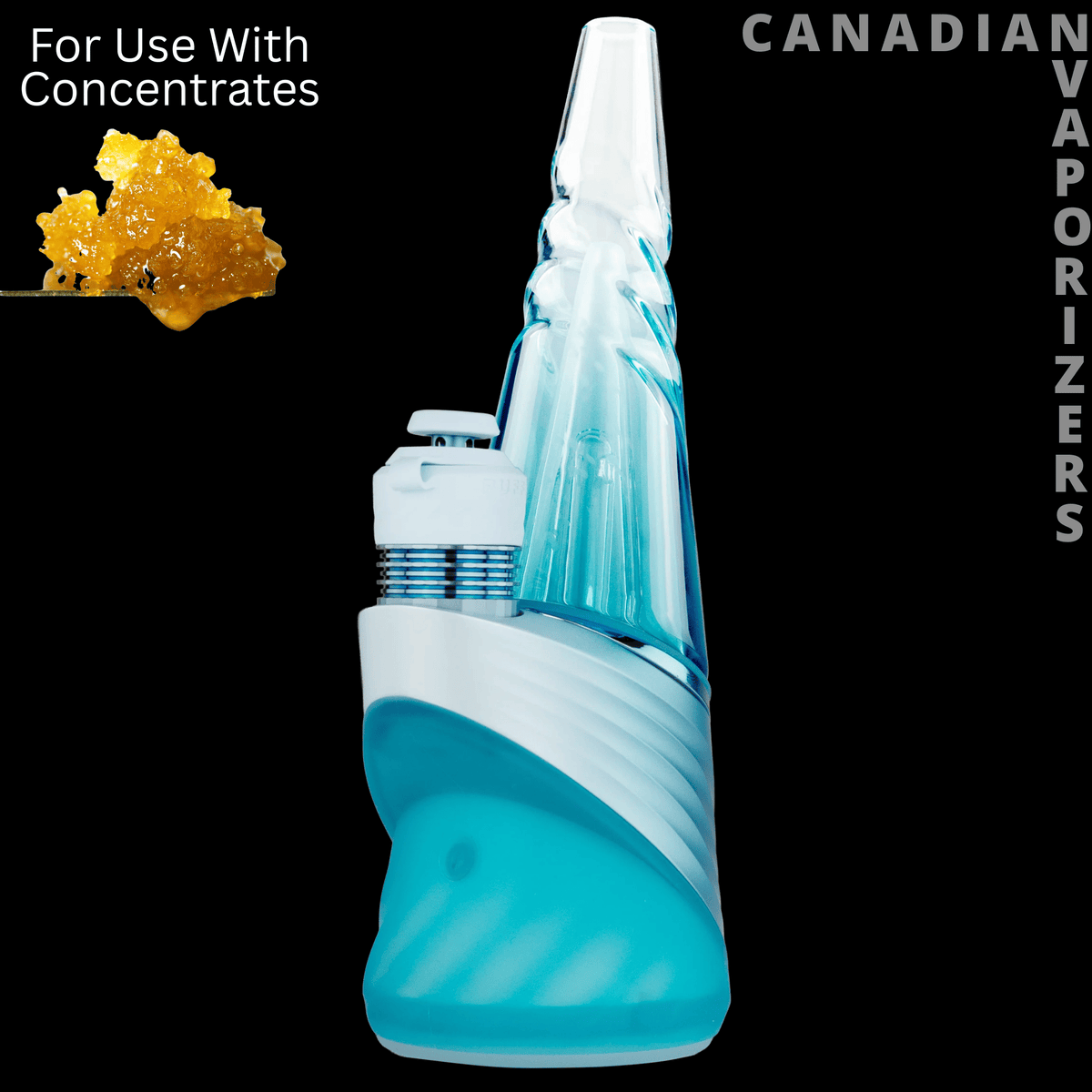 Puffco New Peak Pro 3DXL - Puffco New Peak Pro 3DXL vaporizer in translucent aqua and white with a tall glass attachment.