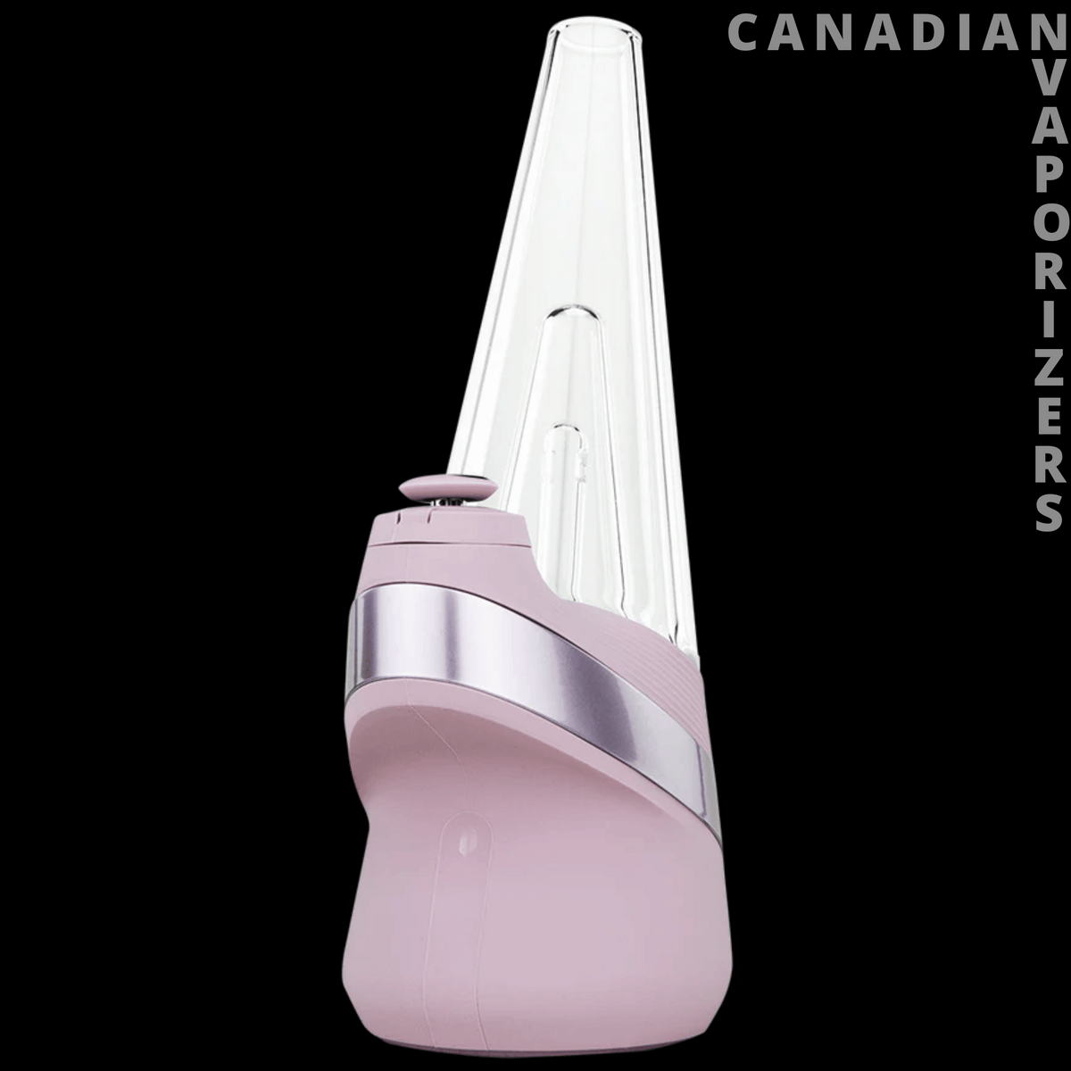 Puffco New Peak - Puffco New Peak vaporizer in soft pink with a clear tapered glass top and metallic band.