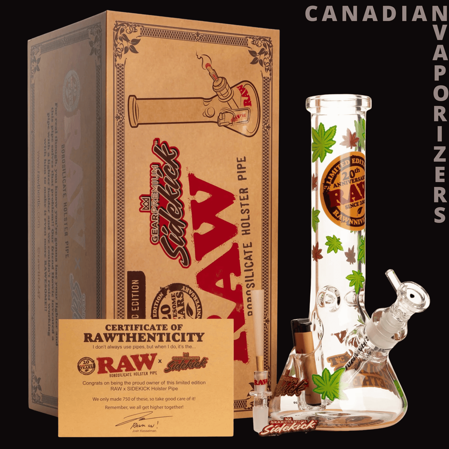Raw 12" 7mm Thick 20th Anniversary Sidekick Water Pipe