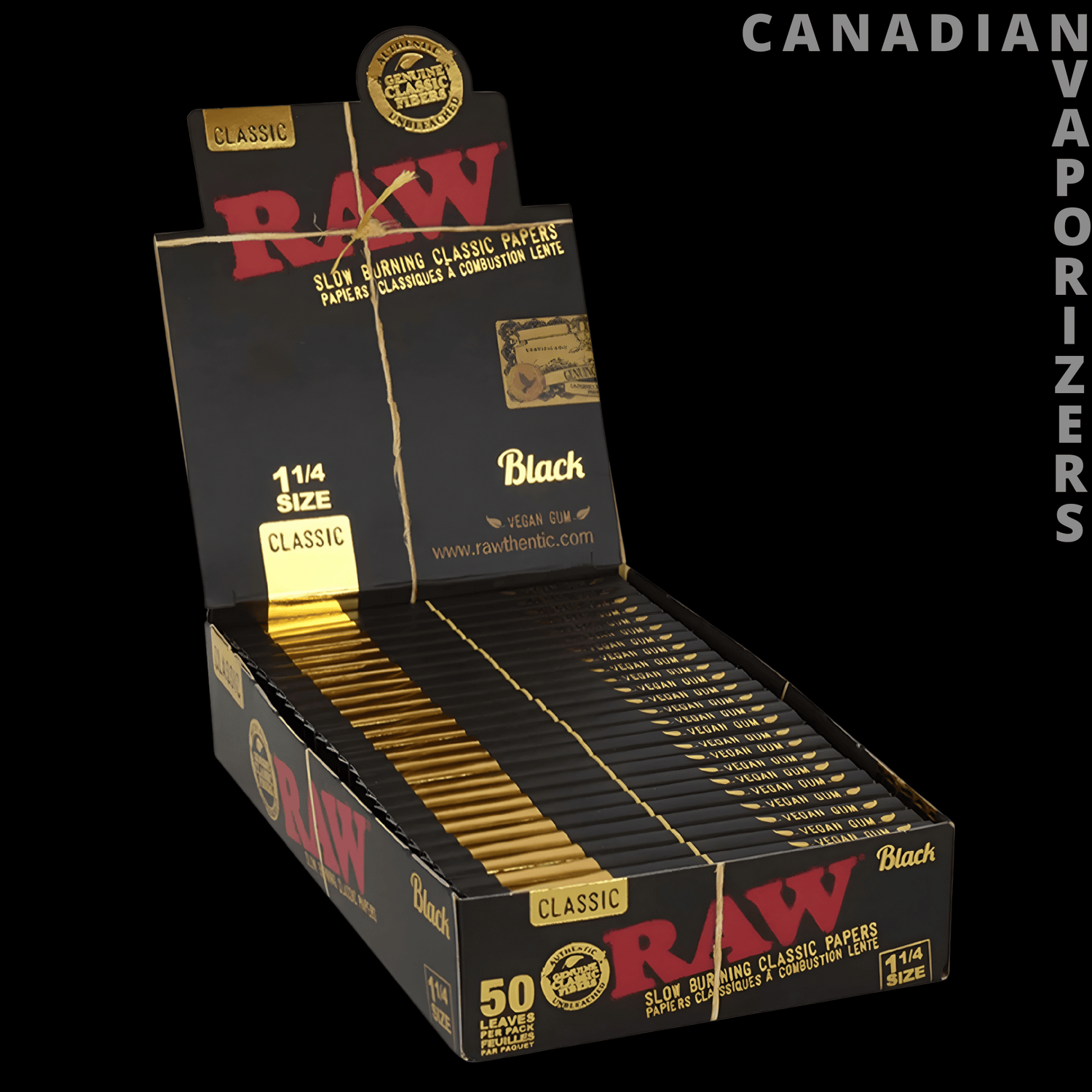 Raw 1¼ Black Rolling Papers (Display of 24)
