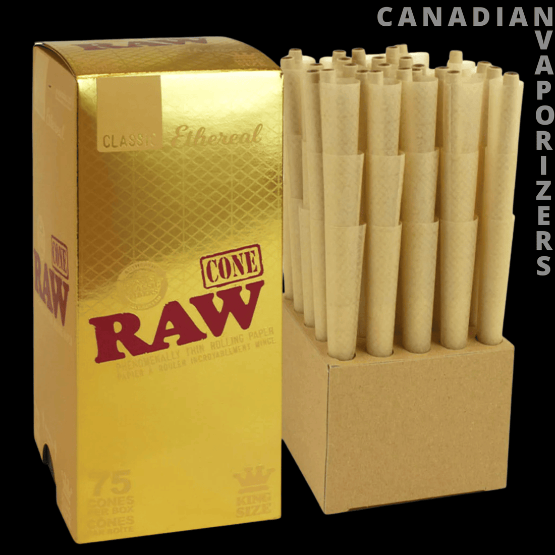 Raw Classic Ethereal King Size Pre-Rolled Cones (Display of 75)