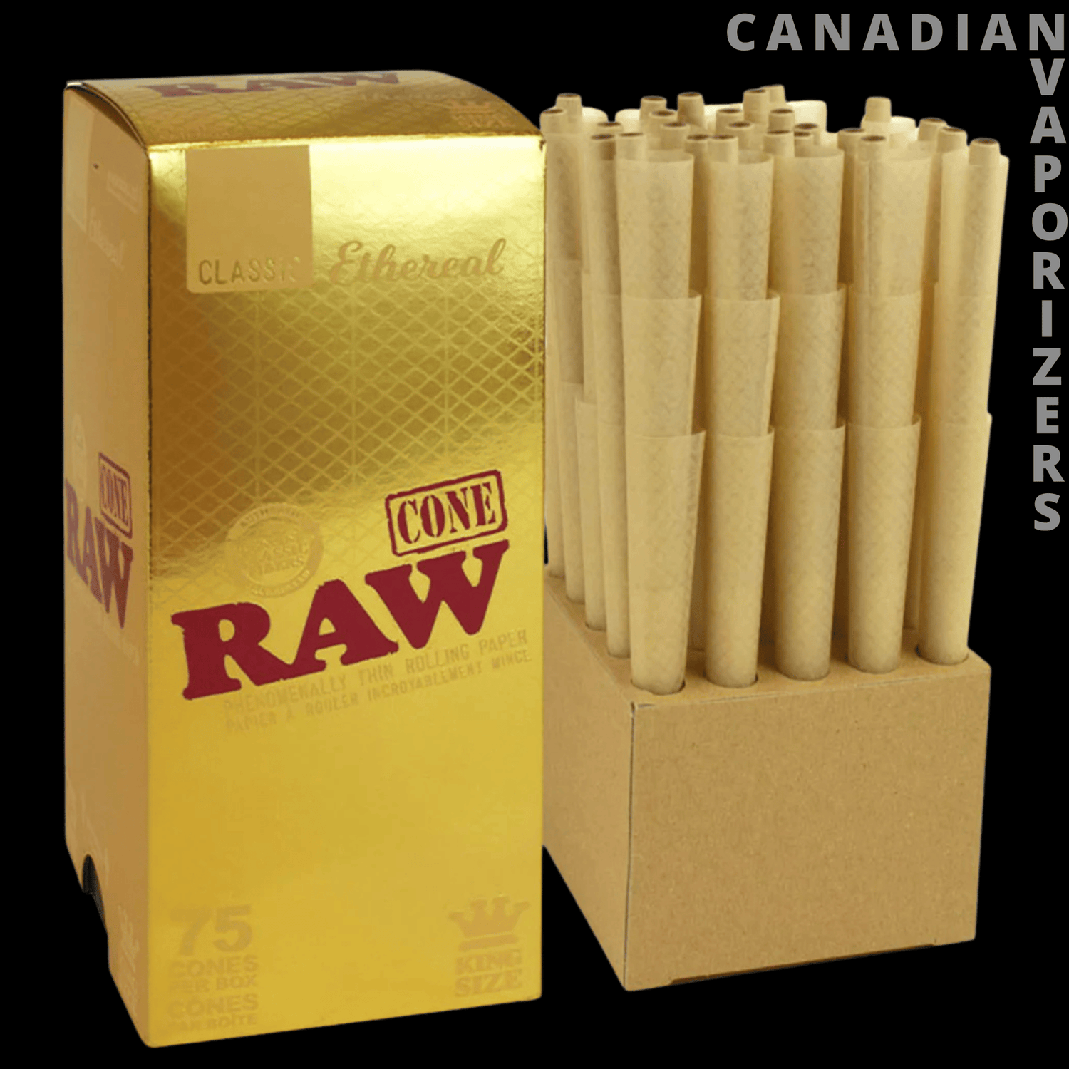 Raw Classic Ethereal King Size Pre-Rolled Cones (Display of 75)