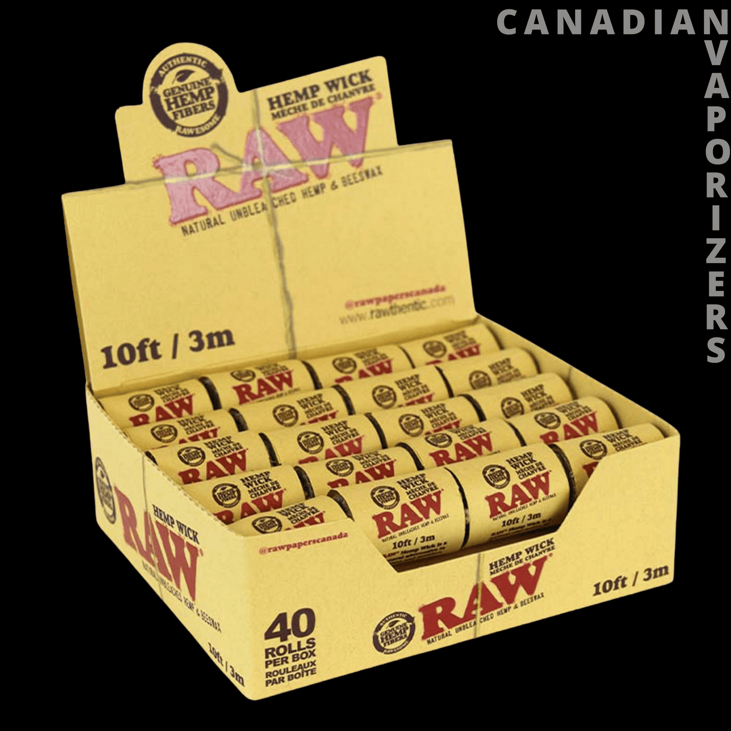 Raw Hemp Wick 10ft (3 Meter) (Display of 40)