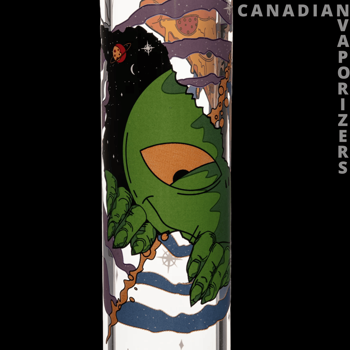 Red Eye Glass 12" Pizza Alien Water Pipe - Glass water pipe with a green alien graphic, pizza slice, and space-themed design.