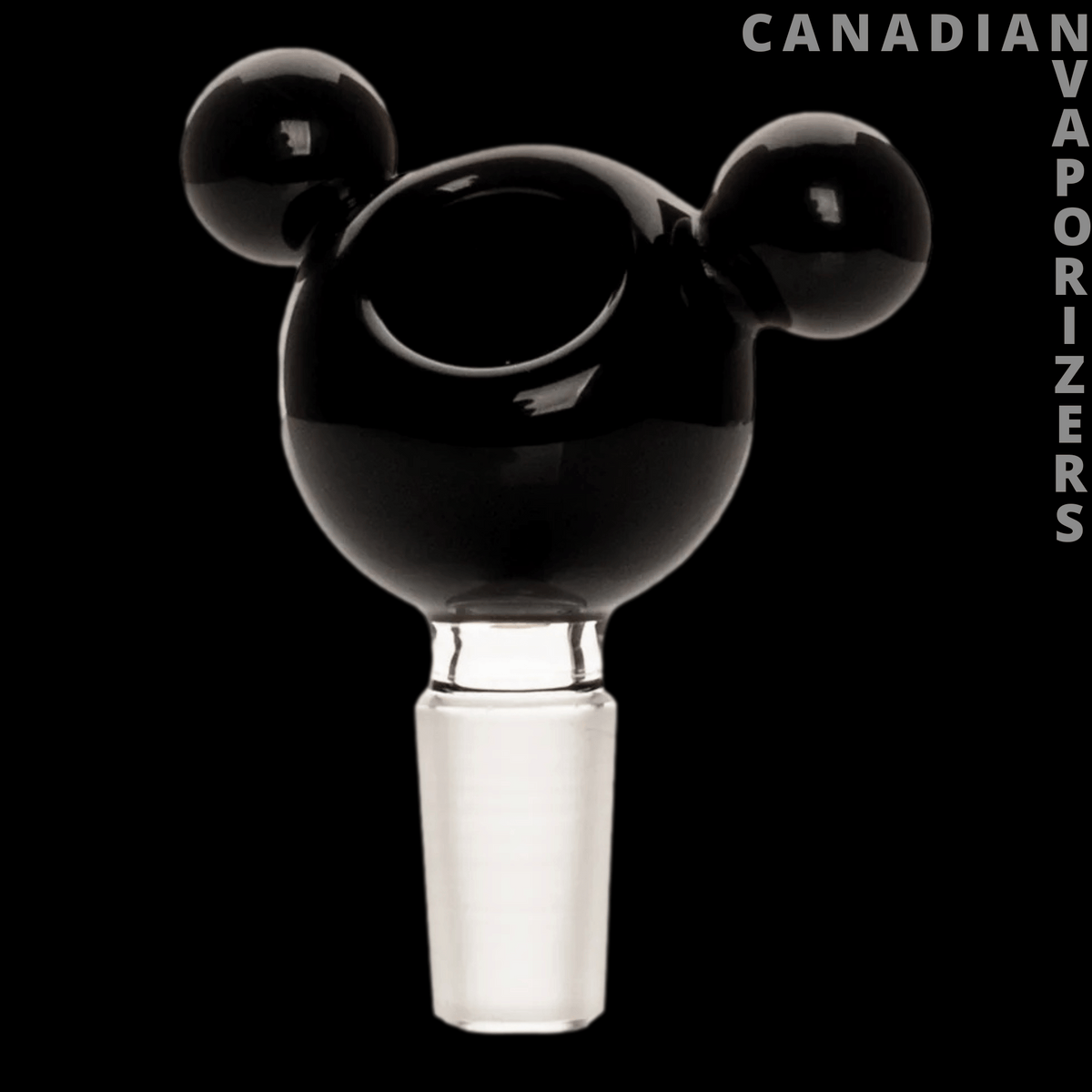 Red Eye Glass 14mm Bear Pull-Out - Black glass bear-shaped pull-out bowl with round ears, red eyes, and a clear 14mm stem.