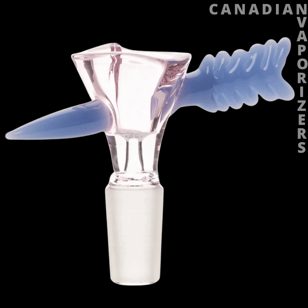 Red Eye Glass 14mm Cupid Pull-Out - Clear pink glass pull-out bowl with blue cupid wings and a frosted white 14mm joint.
