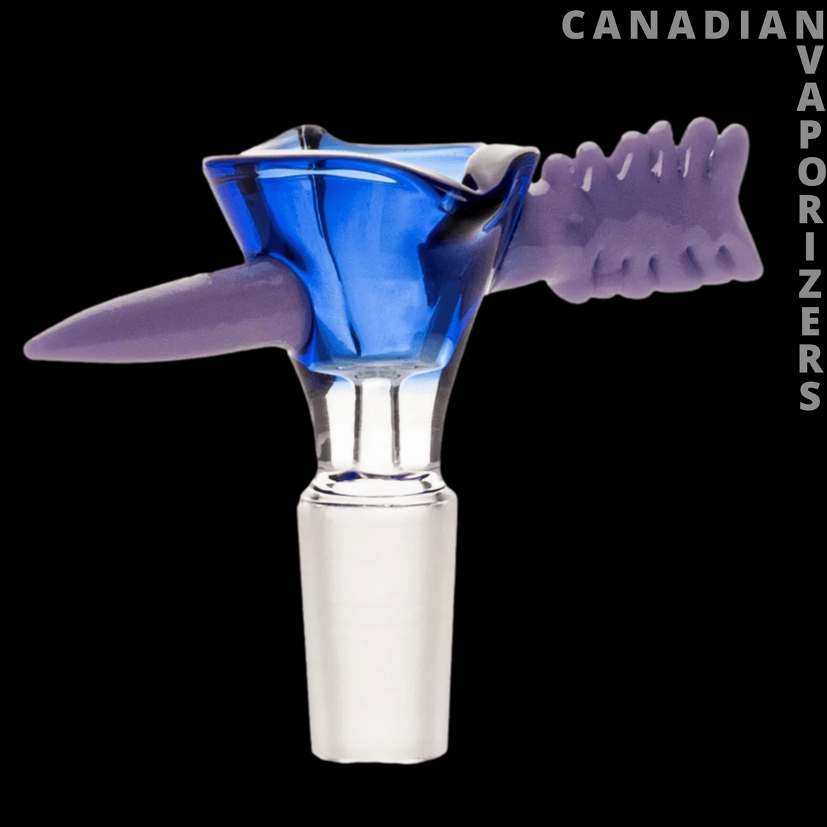 Red Eye Glass 14mm Cupid Pull-Out - Blue glass pull-out bowl with a clear 14mm joint and purple Cupid wing accents.