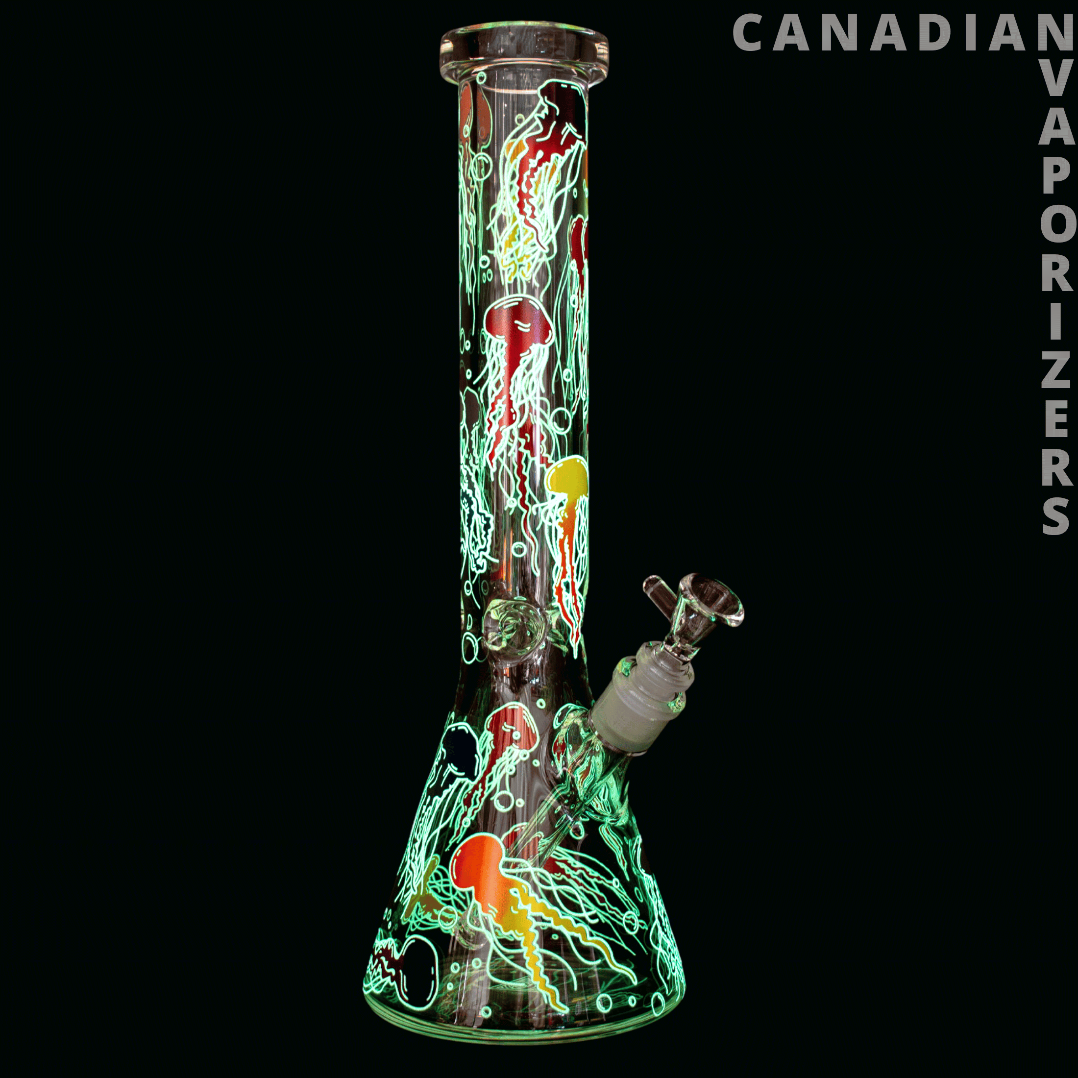 Red Eye Glass 15" 7mm Thick Jellyfish Glow-in-the-Dark Water Pipe