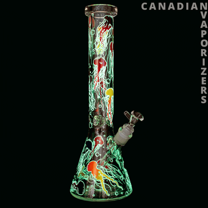 Red Eye Glass 15" 7mm Thick Jellyfish Glow-in-the-Dark Water Pipe
