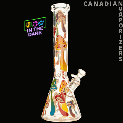 Red Eye Glass 15&quot; Glow-in-the-Dark Mushroom Magic Beaker Base Water Pipe