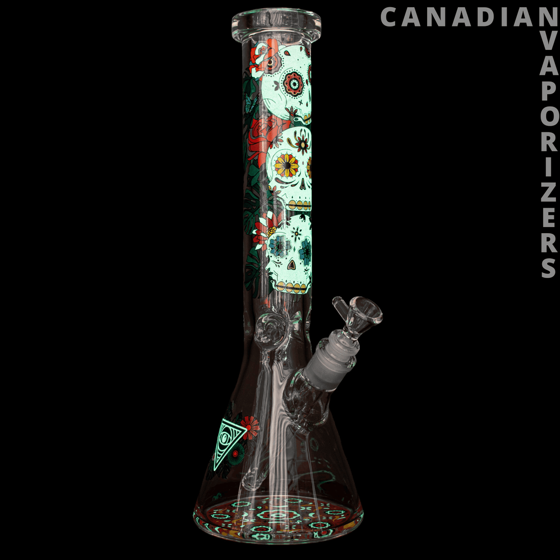 Red Eye Glass 15&quot; 7mm Thick Sugar Skull Glow-in-the-Dark Water Pipe