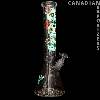 Red Eye Glass 15&quot; 7mm Thick Sugar Skull Glow-in-the-Dark Water Pipe