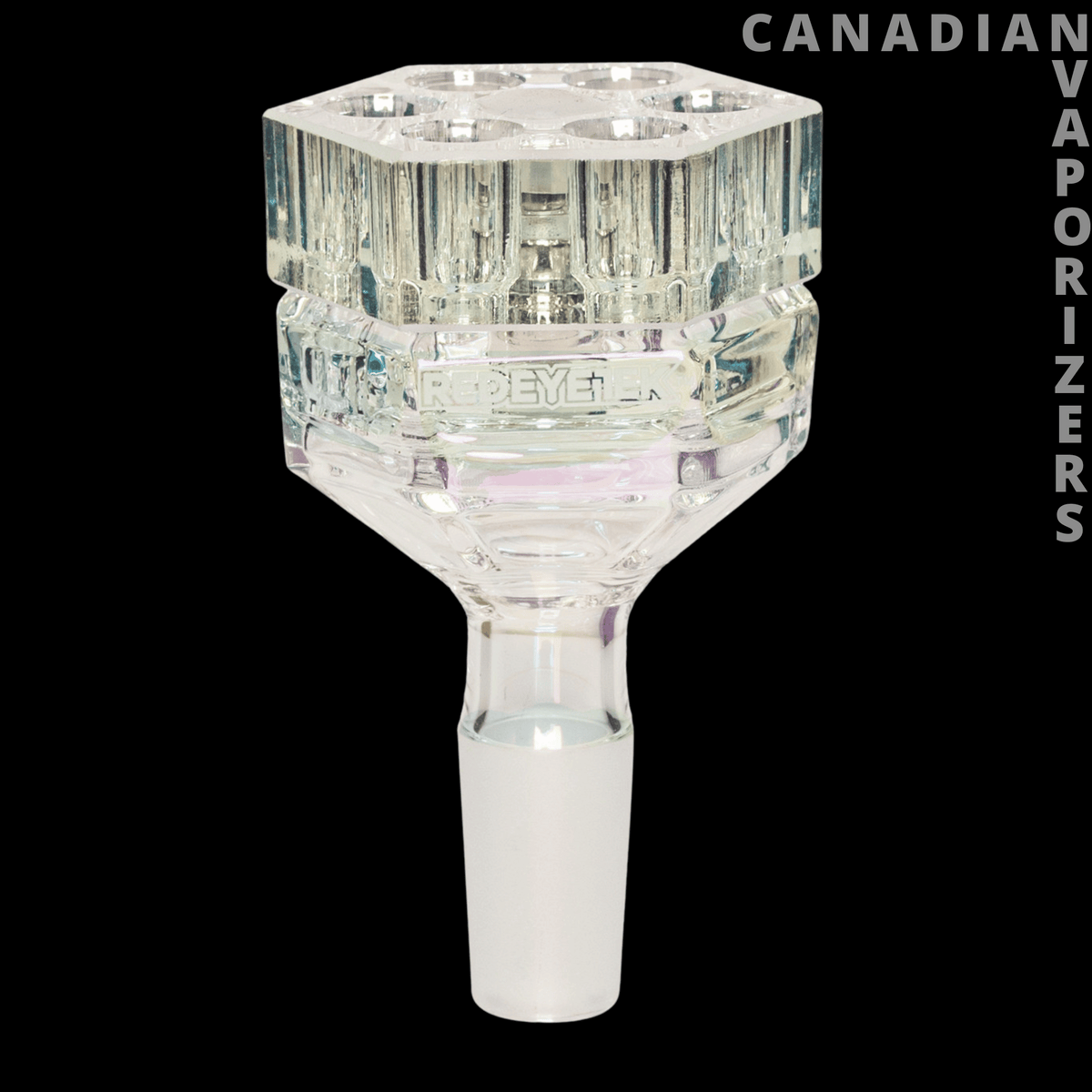 Red Eye Tek 14mm Revolution Pull-Out V2 - Clear glass 14mm pull-out bowl with a faceted, wide chamber and tapered stem.