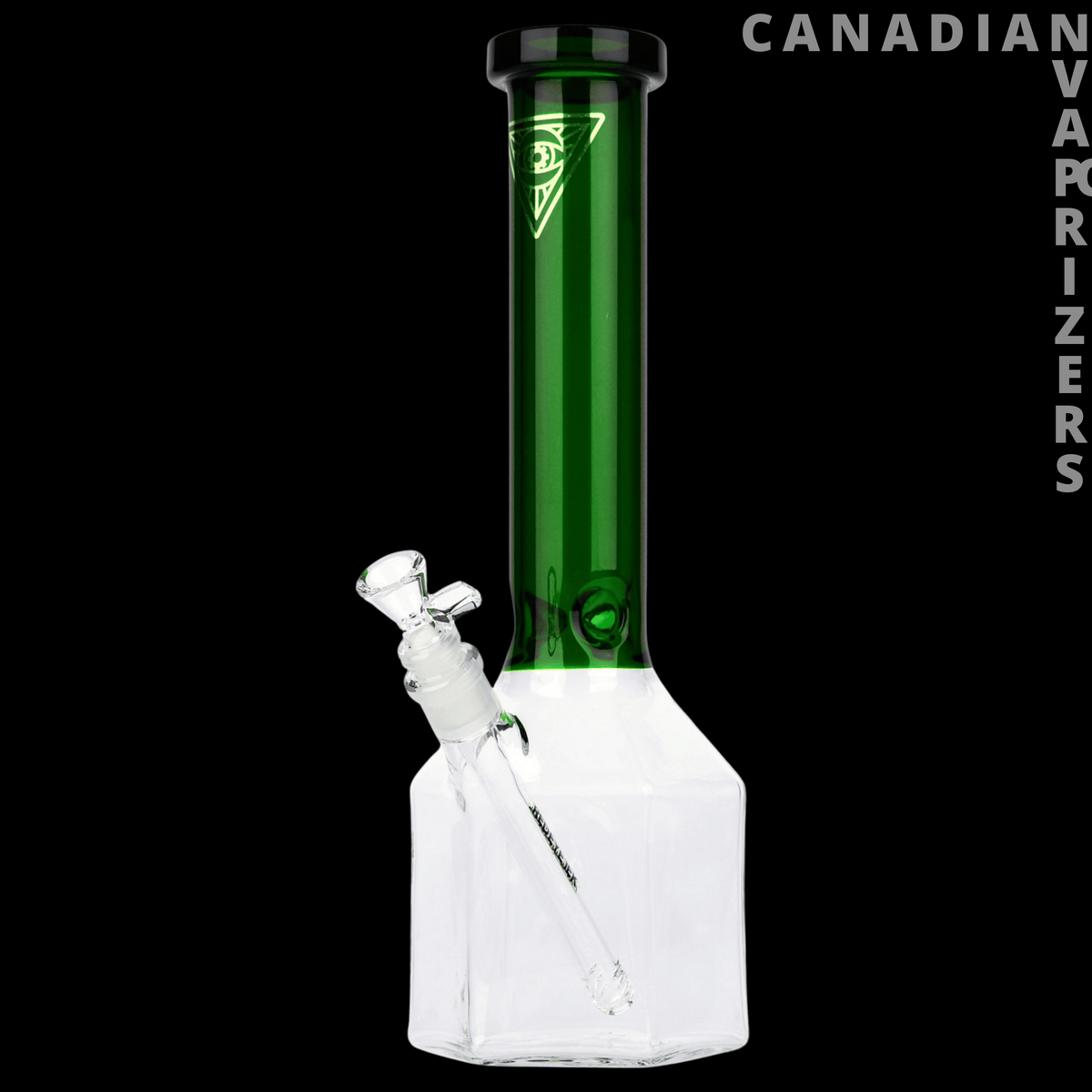 Red Eye Tek | 14" Honeycomb Tube - Green and clear 14-inch glass honeycomb tube with white angled mouthpiece and chamber.