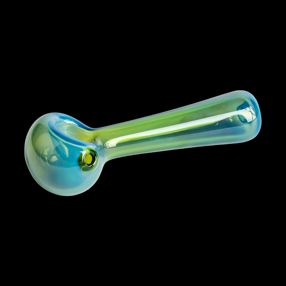Red Eye 4.5" Spoon Hand Pipe - Translucent blue-green glass spoon hand pipe with a rounded bowl and long tapered stem.