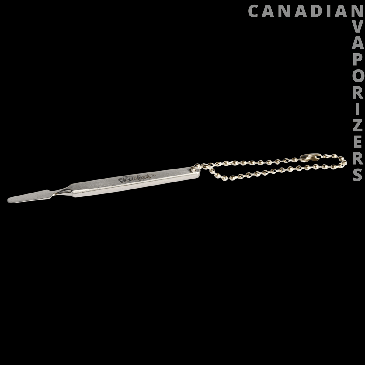 Skilletools Keychain Mini Tool Dr. Dabs - Slim silver concentrate tool keychain with a pointed tip and short chain.